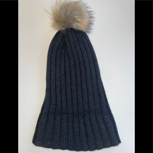 Black Woven Beanie with Pom Pom - Picture 3 of 3